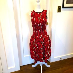 Issa London Red Printed Knit Sleeveless Dress Sz Small #0111